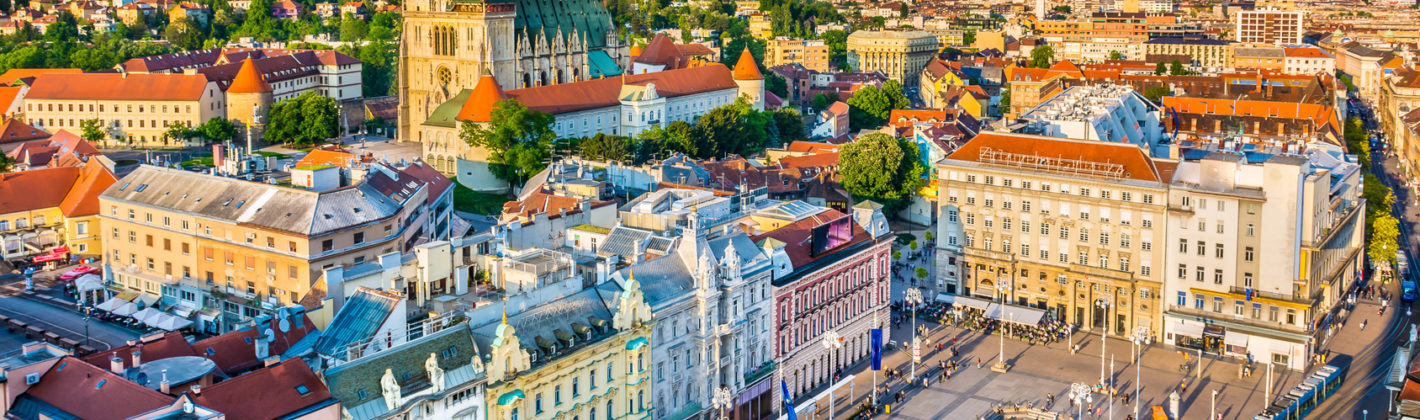 Zagreb aerial view Croatia capital. / Aerial view at old city center of capital of Croatia, Zagreb, Europe.