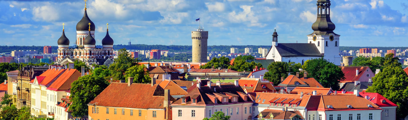 View of the medieval old town of Tallinn on Toompea Hill, with Alexander Nevsky Orthodox Cathedral and Dome Church, Estonia