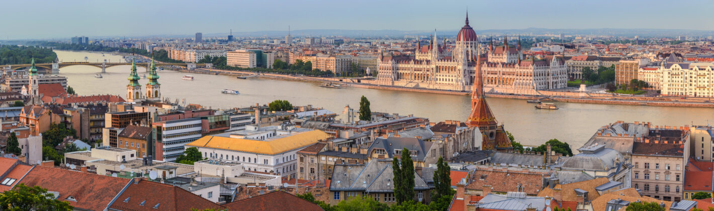 Budapest city skyline and Hungalian Parliament, Budapest, Hungary