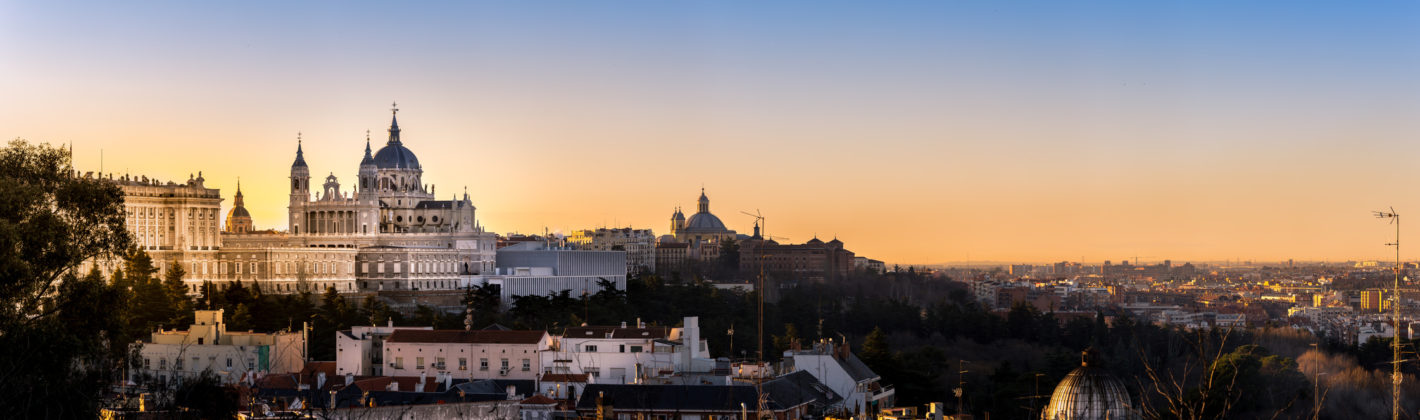 Madrid,Spain skyline and  Almudena Cathedral at sunrise